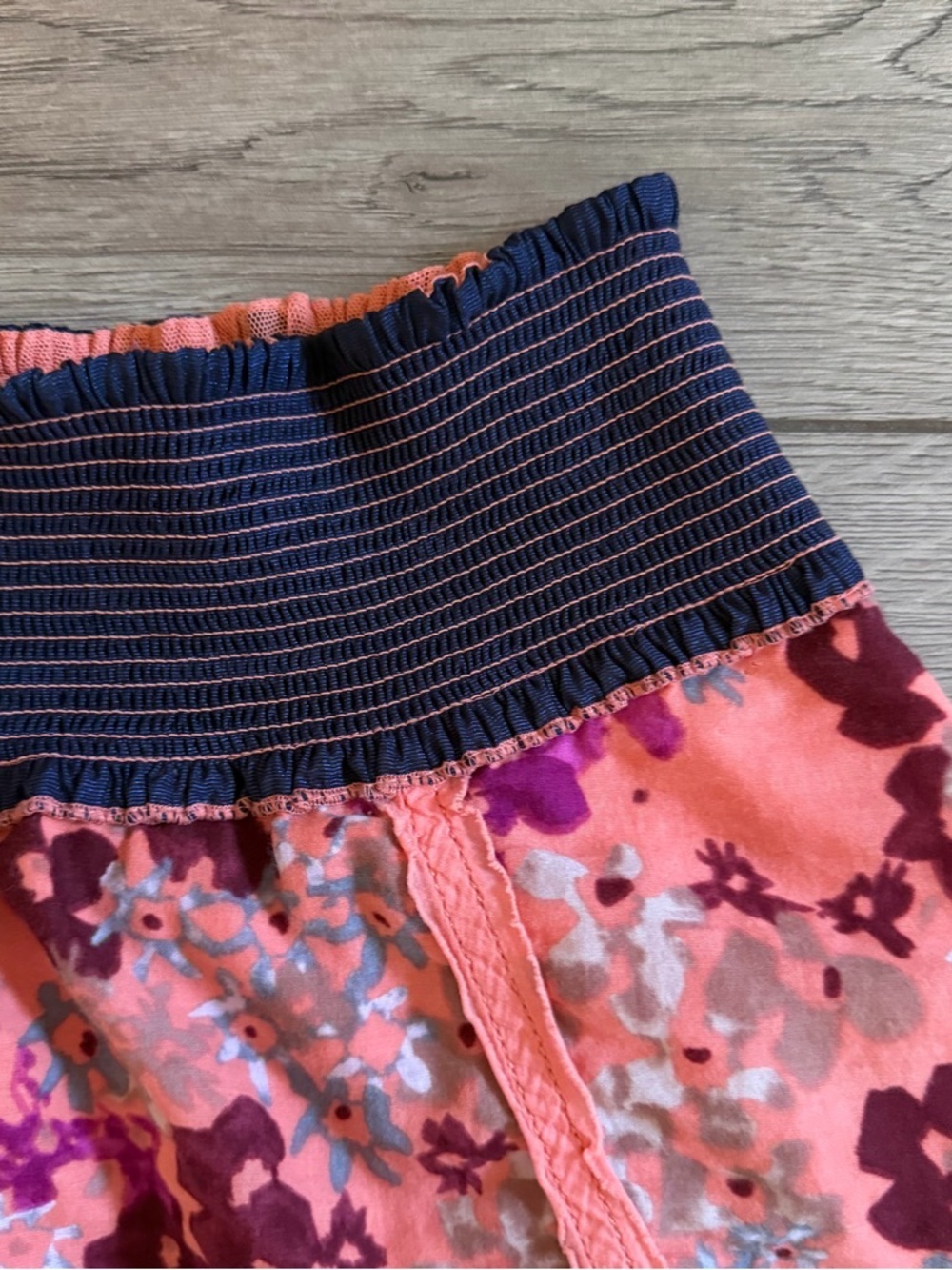 Free People Salmon Floral Mini Skirt with Navy Elastic Waist Size Small - Picture 3 of 6